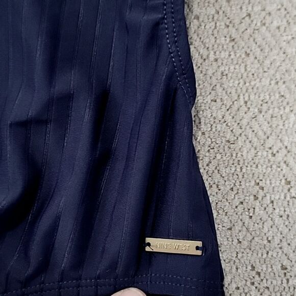 Nine West Solid Navy Blue Ribbed Tie Back One Piece Swimsuit- Size Medium - Picture 7 of 15